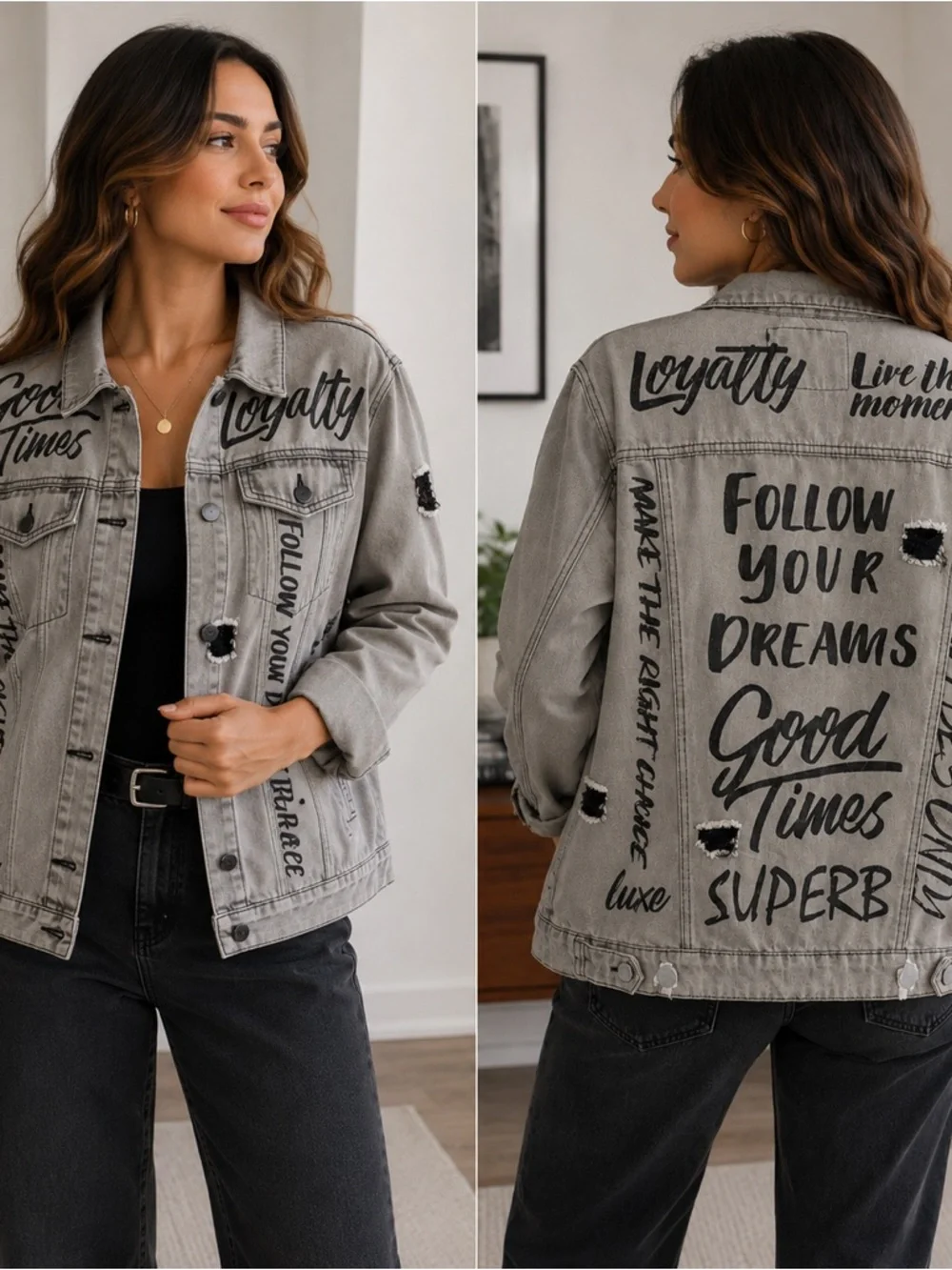 Victorious Gray Distressed Graphic Denim Jacket NWT Men’s Medium